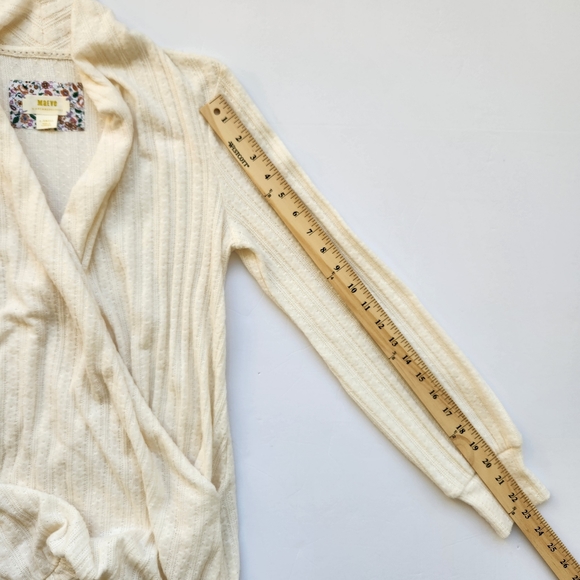 Maeve Anthropologie Womens Sweater Ivory Faux Wrap Front Long Sleeve Knit Xsmall - Picture 12 of 13